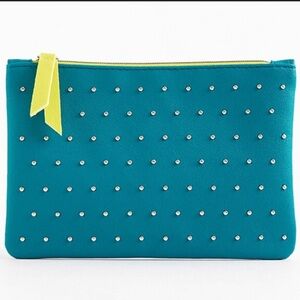 Ipsy Glam Bag Teal with Silver Studs Top Zip Makeup March 2020 Bag EUC